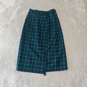 Vintage Weathervane Womens Plaid Faux Wrap Skirt XS S Blue Green Union Label USA